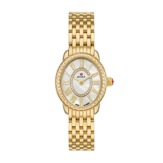 Michele Serein Oval Diamond watch 24mm x 27mm white mop w/ diamonds two-tone dial