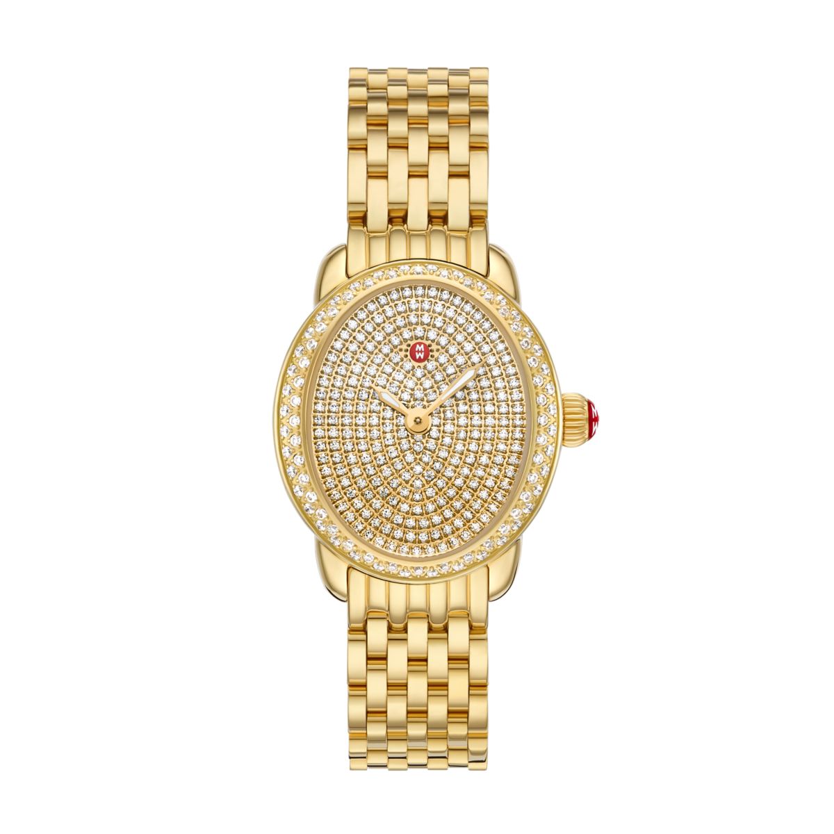 Michele Serein Oval Diamond watch 23mm x 40mm silver white guilloche dial