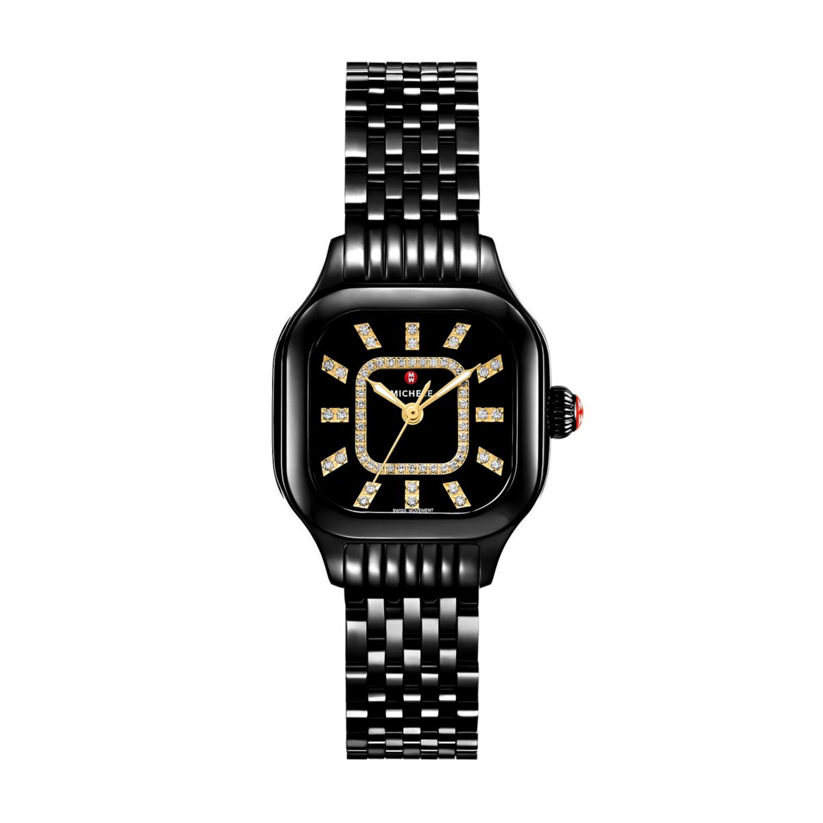 Michele Deco Park watch 29mm x 29mm noir gloss w/diamonds dial