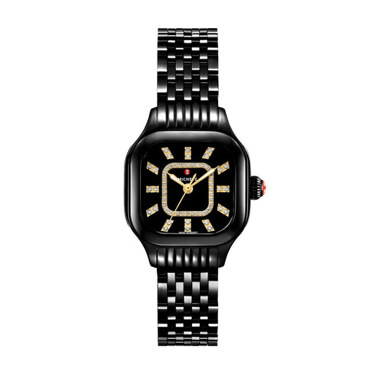 Michele Deco Park watch 29mm x 29mm noir gloss w/diamonds dial