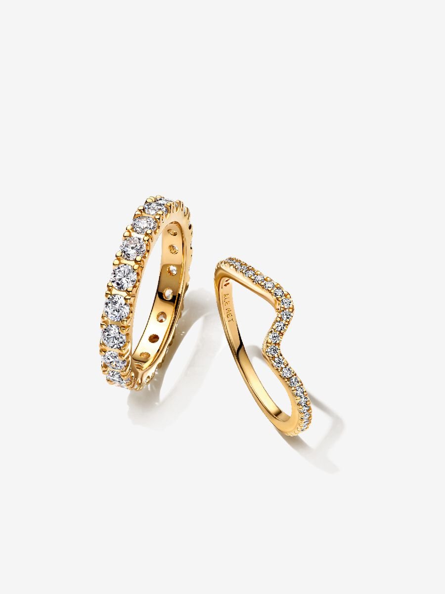 Sparkling Eternity and Wave Ring Set