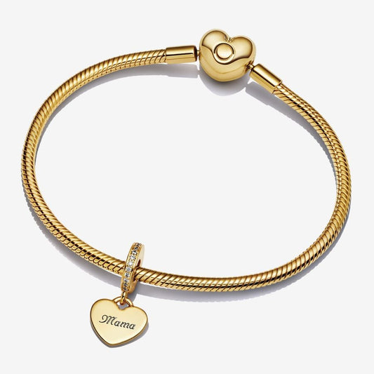 Engravable Heart Tag Dangle Charm Bracelet Set