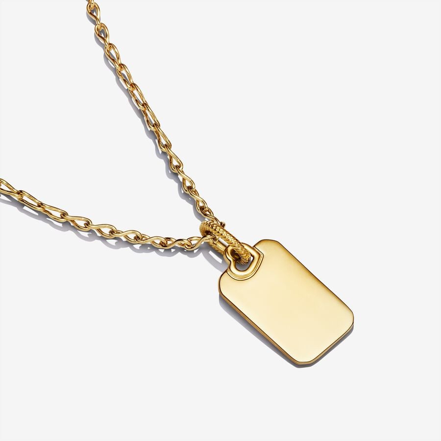 Engravable Rectangle Tag Pendant Necklace Set