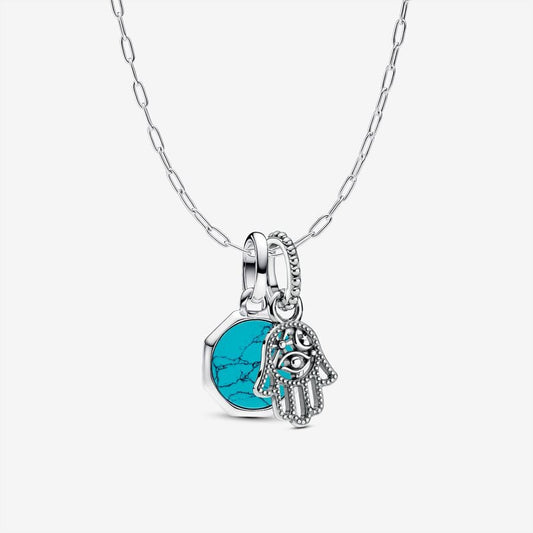 Turquoise Engravable Mini Medallion Charm Necklace Set