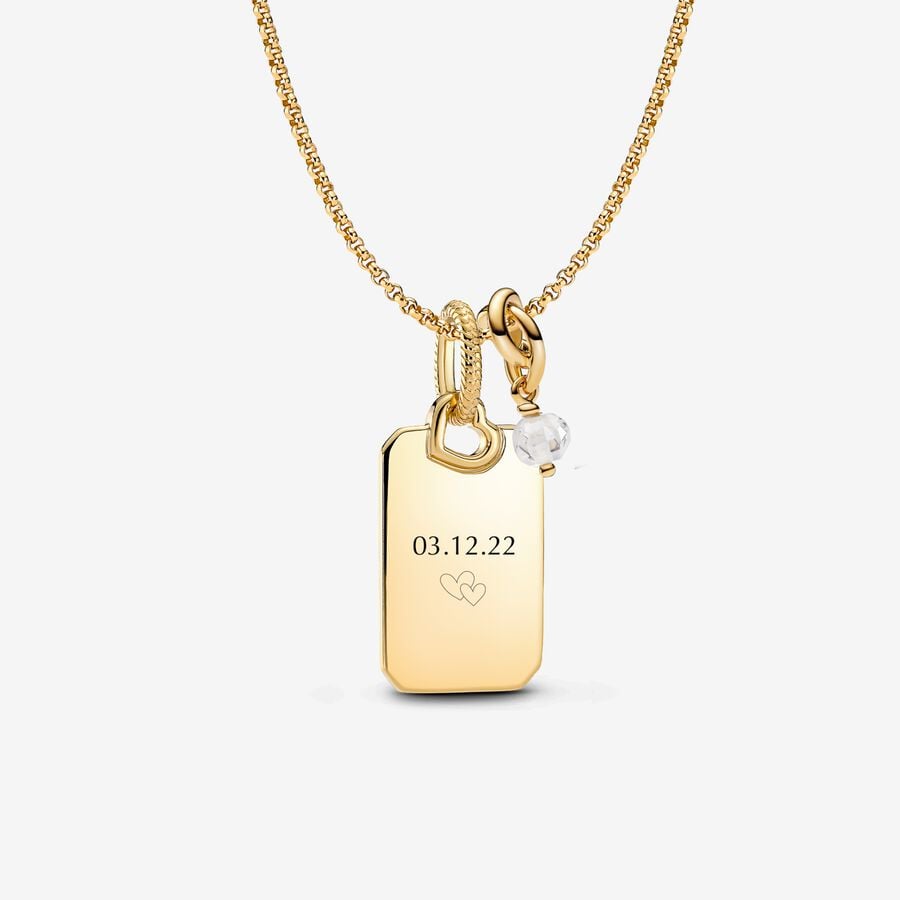 April Engravable Dangle Charm Necklace Set