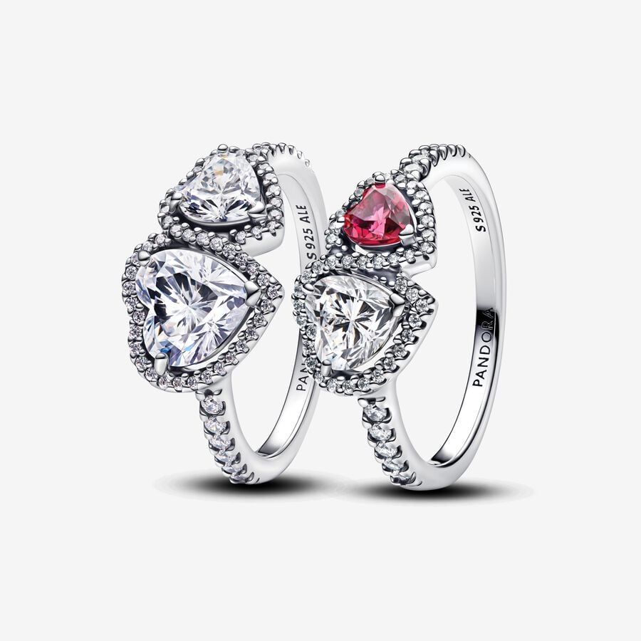 Sparkling Halo Hearts Ring Set