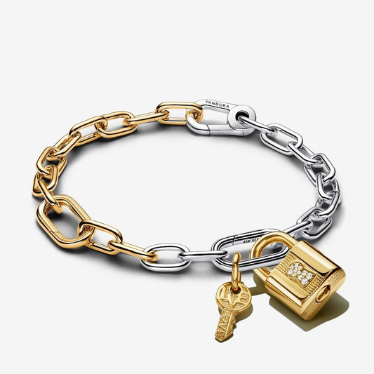 Two Tone Lock and Key Bracelet and Charm Set