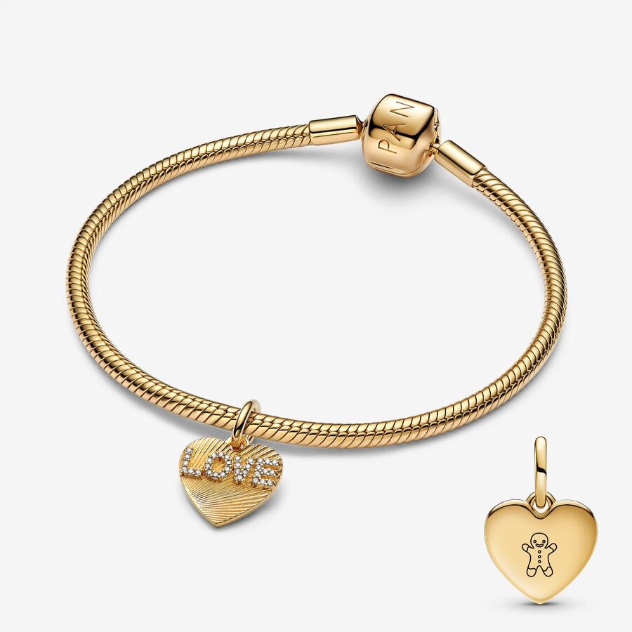 BE LOVE Engravable Golden Love Heart Charm Bracelet Set