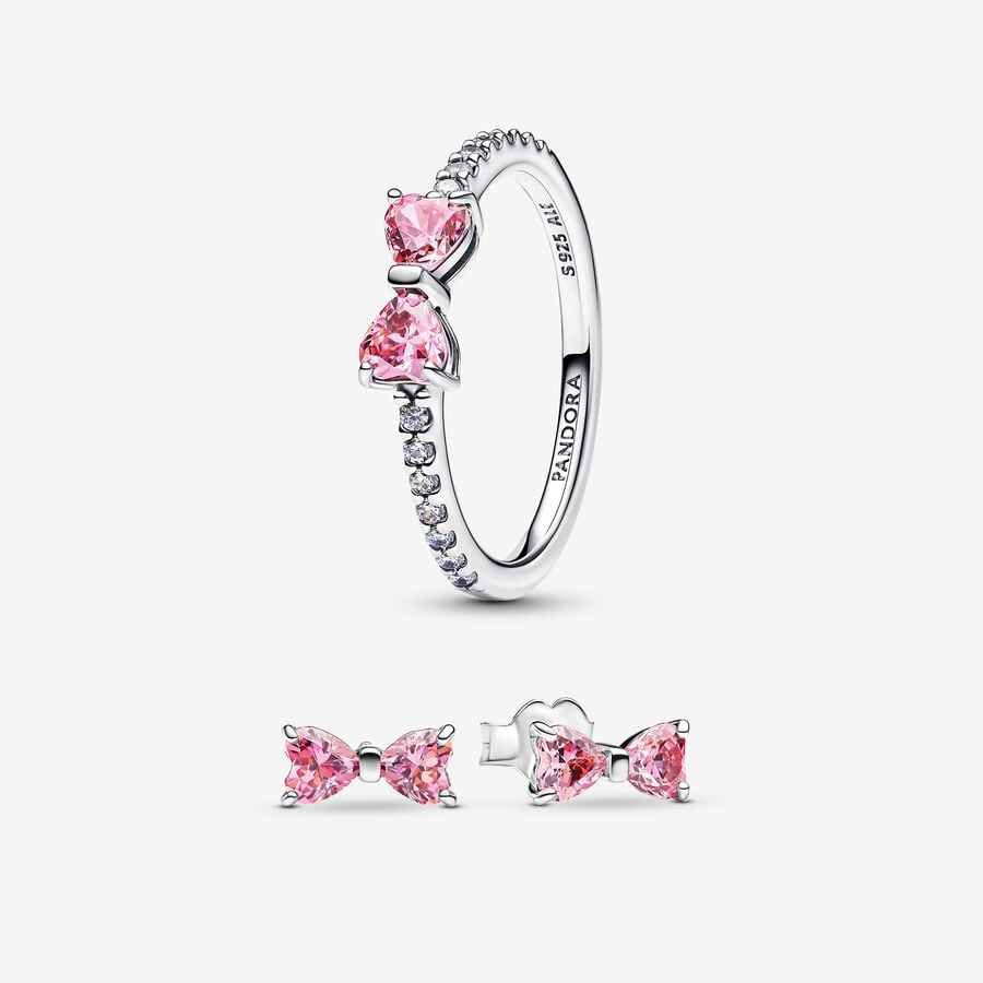 Sparkling Pink Bow Ring Set