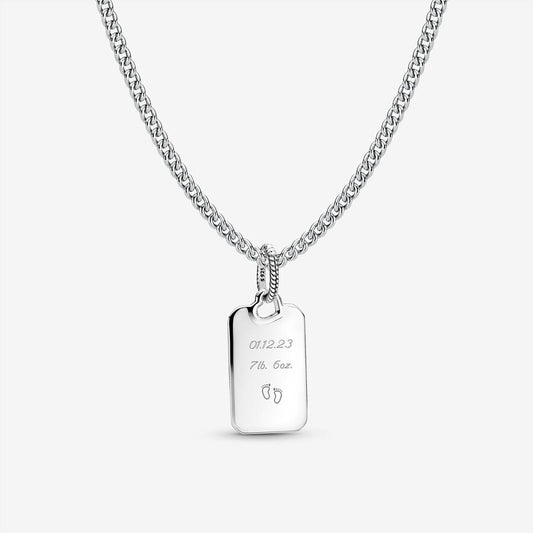 Engravable Rectangle Tag Pendant Necklace Set