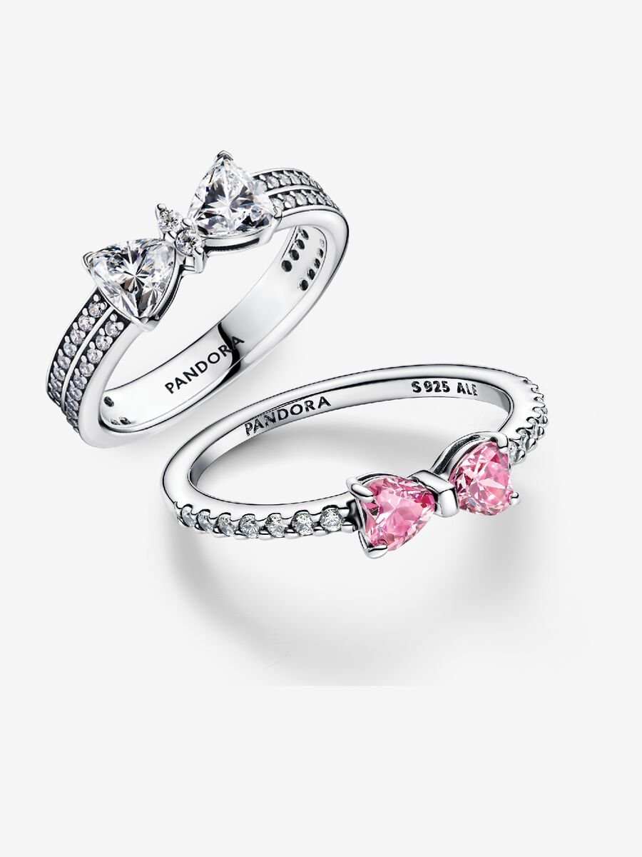 Sparkling Bow Double Row Ring Set