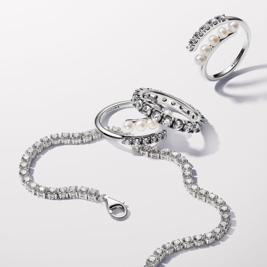 Treated Freshwater Cultured Pearls & Pavé Open Ring