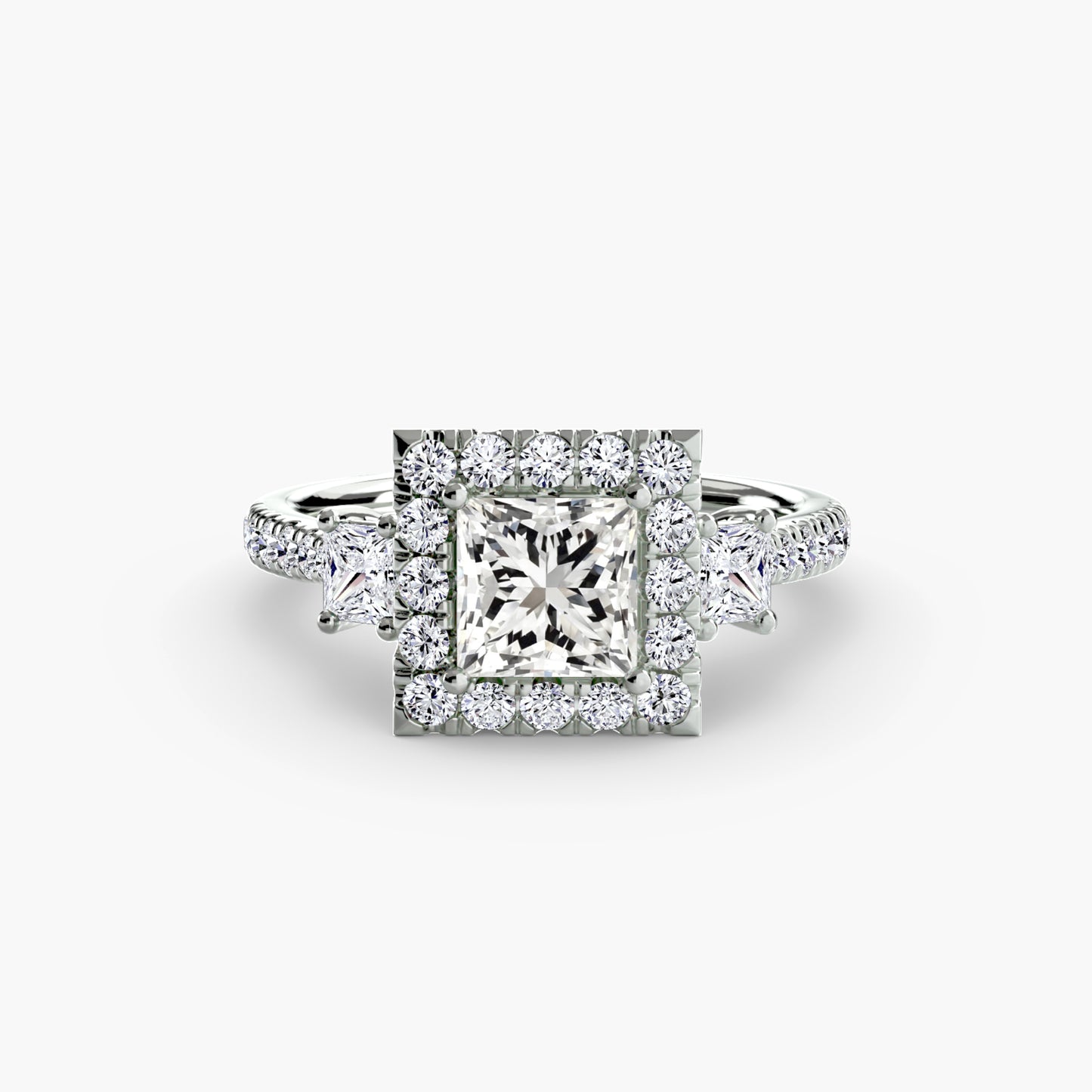 Three-Stone Ring with Halo 2