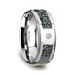 Blue Dinosaur Bone Inlaid Tungsten Carbide Diamond Wedding Band with Beveled Edges - 8mm