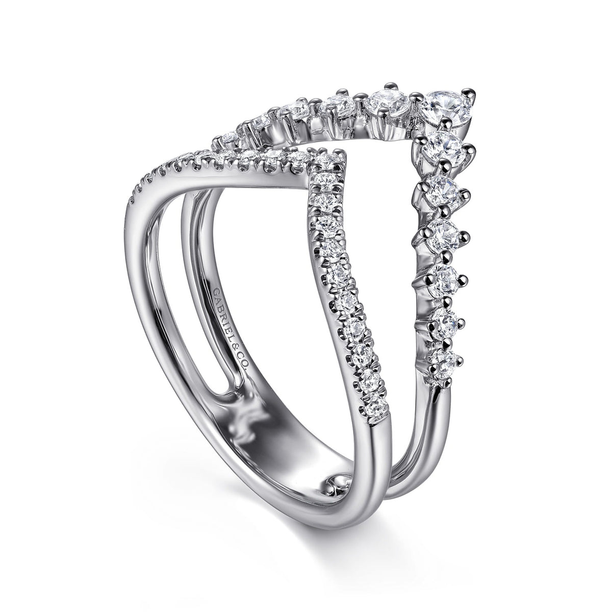 Gabriel & Co. 14K White Gold Graduating Diamond Chevron Ring 1/2CTW Kaslique