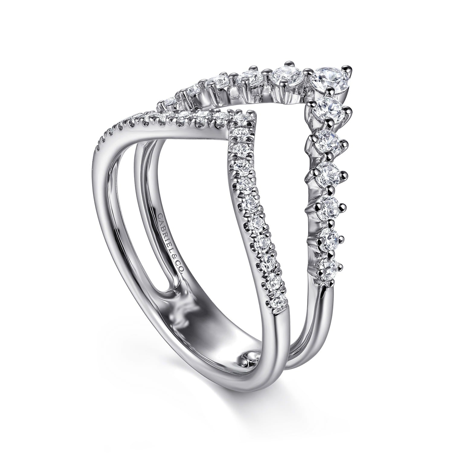 Gabriel & Co. 14K White Gold Graduating Diamond Chevron Ring 1/2CTW Kaslique