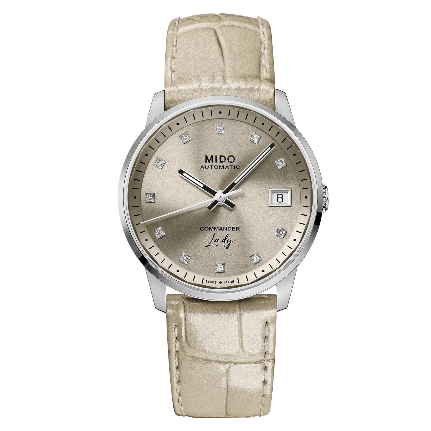 MIDO Commander Lady Brown Dial with Diamonds - Stainless Steel Watch - 35mm - Brown Leather Strap