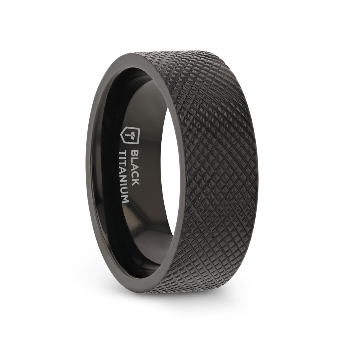 MIDNIGHT Flat Black Titanium Ring with Knurled Finish - 8mm