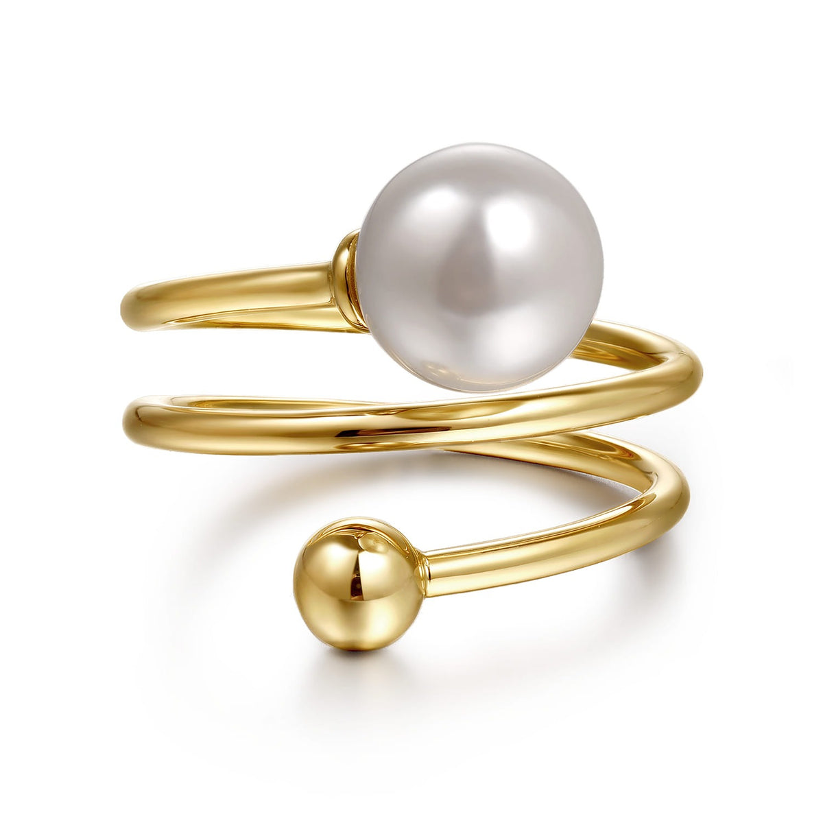 Gabriel & Co. 14K Yellow Gold Bujukan Beads and Pearl Bypass Ring