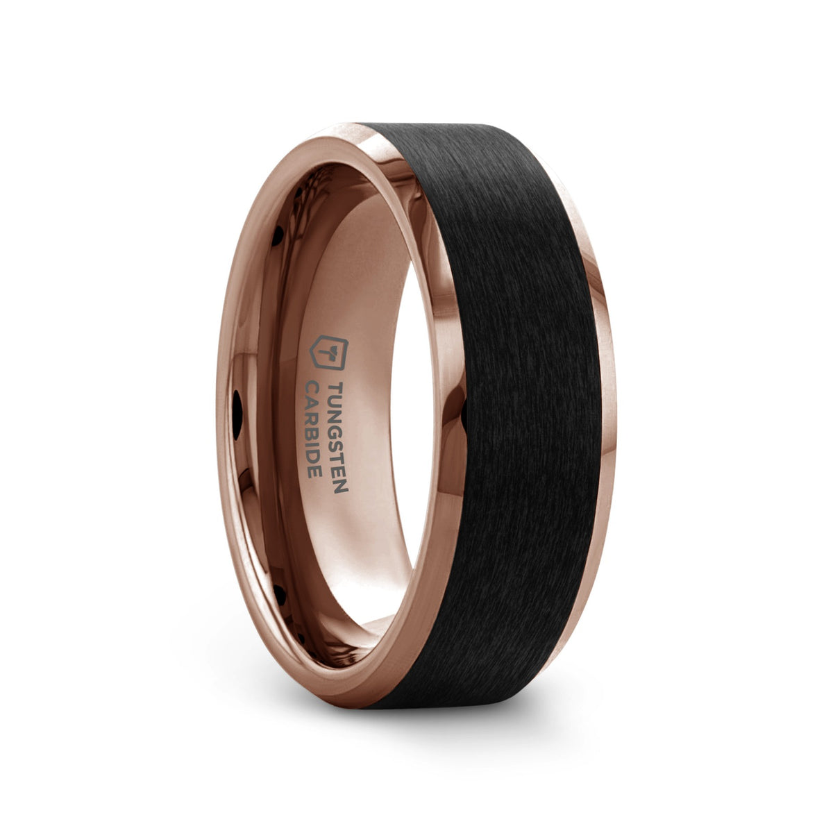 FERROS Espresso Plated Tungsten Polished Beveled Ring with Brushed Black Center - 8mm