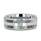 PAUA Double Mother of Pearl Shell Inlay Faceted Tungsten Ring With Beveled Polished Edges - 8mm