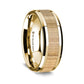 14K Yellow Gold Polished Beveled Edges Wedding Ring Ash Wood Inlay - 8 mm