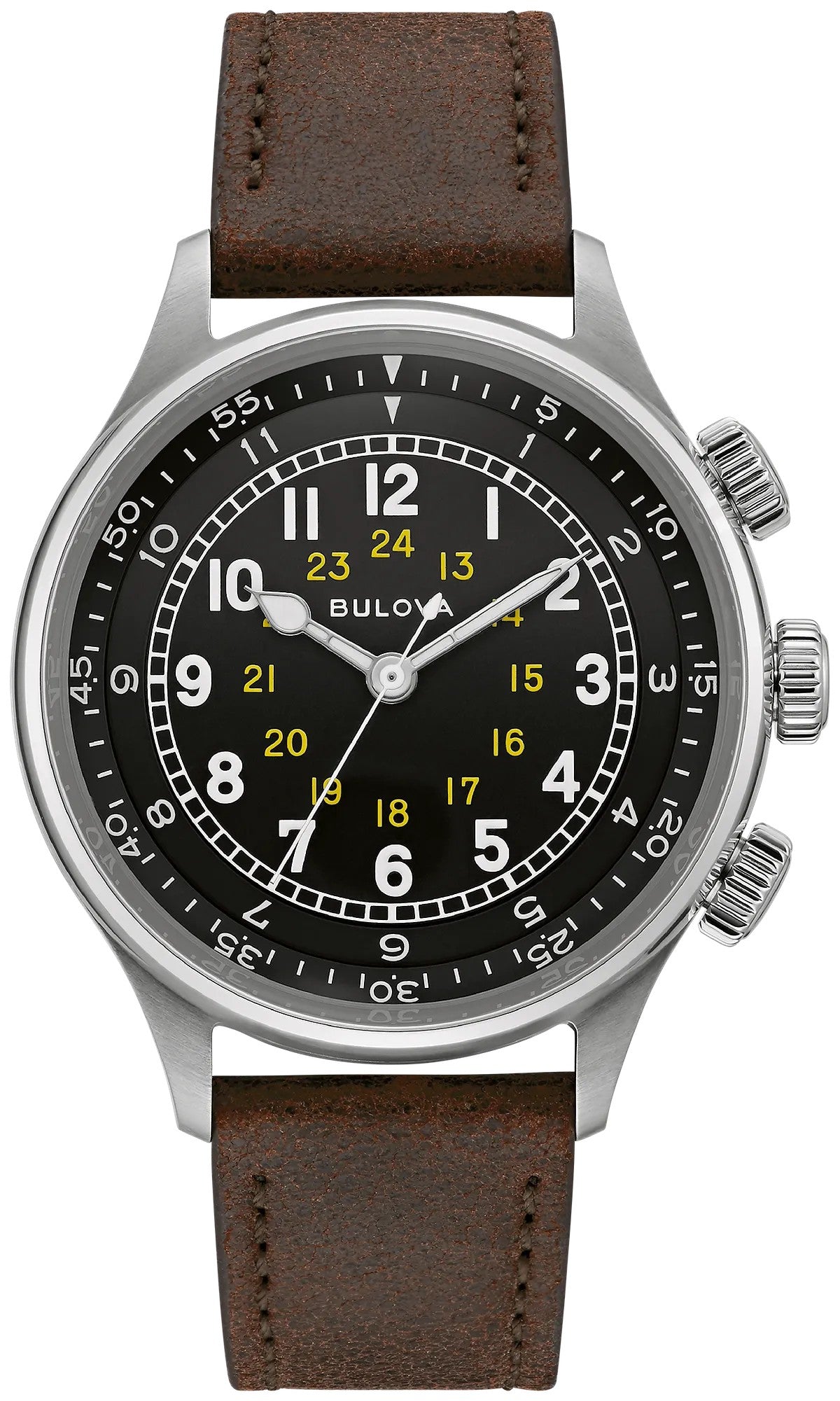 Bulova Black Dial Leather Strap A-15 Pilot 96A245