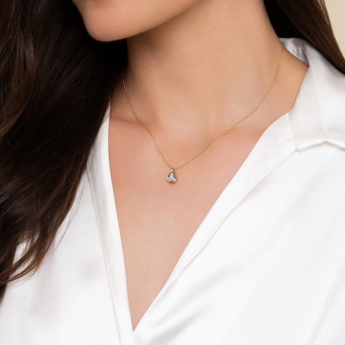 Gabriel & Co. Fiora - 14K White and Yellow Gold Diamond Teardrop Pendant Necklace .19CTW