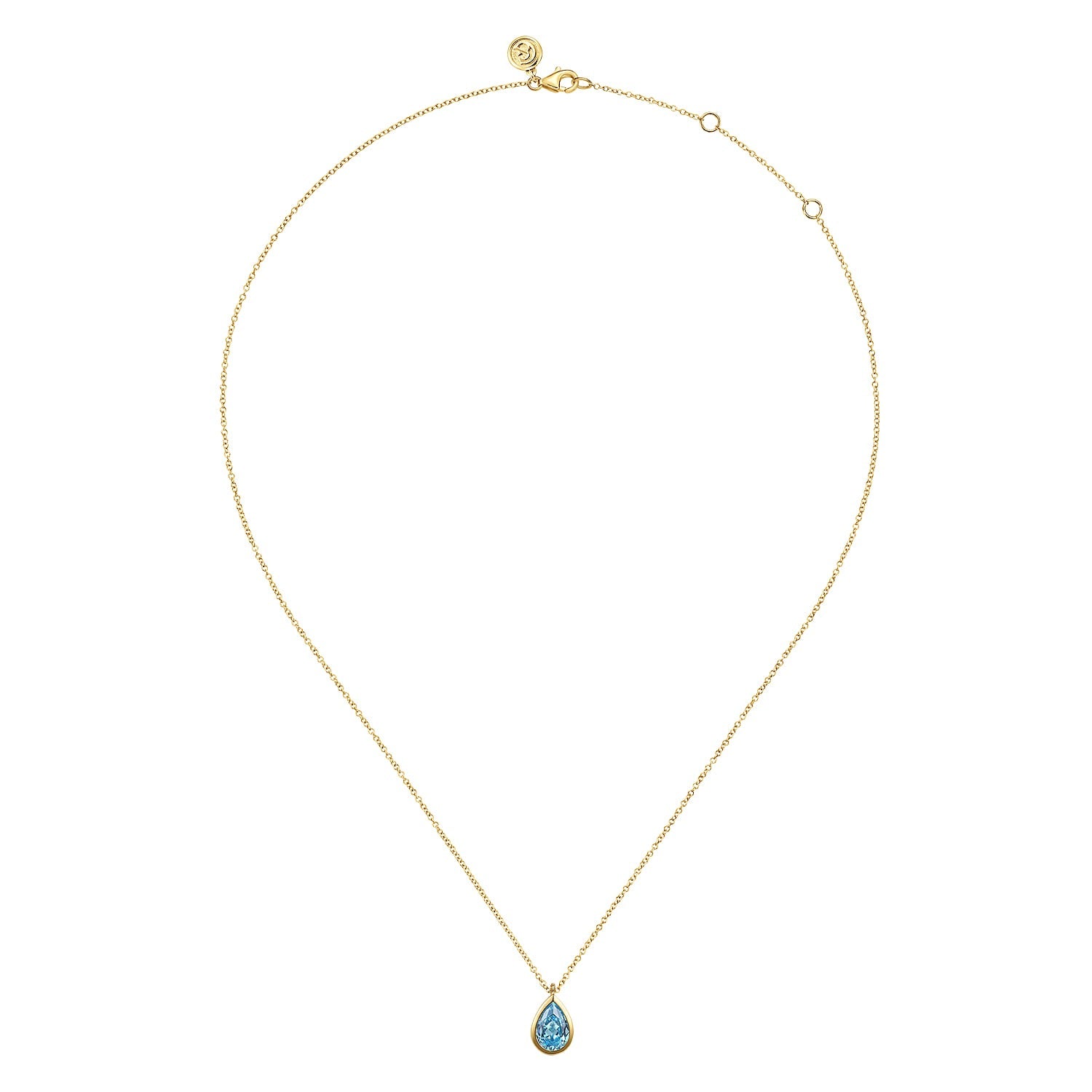 Gabriel & Co. 14K Yellow Gold Teardrop Blue Topaz Pendant Necklace