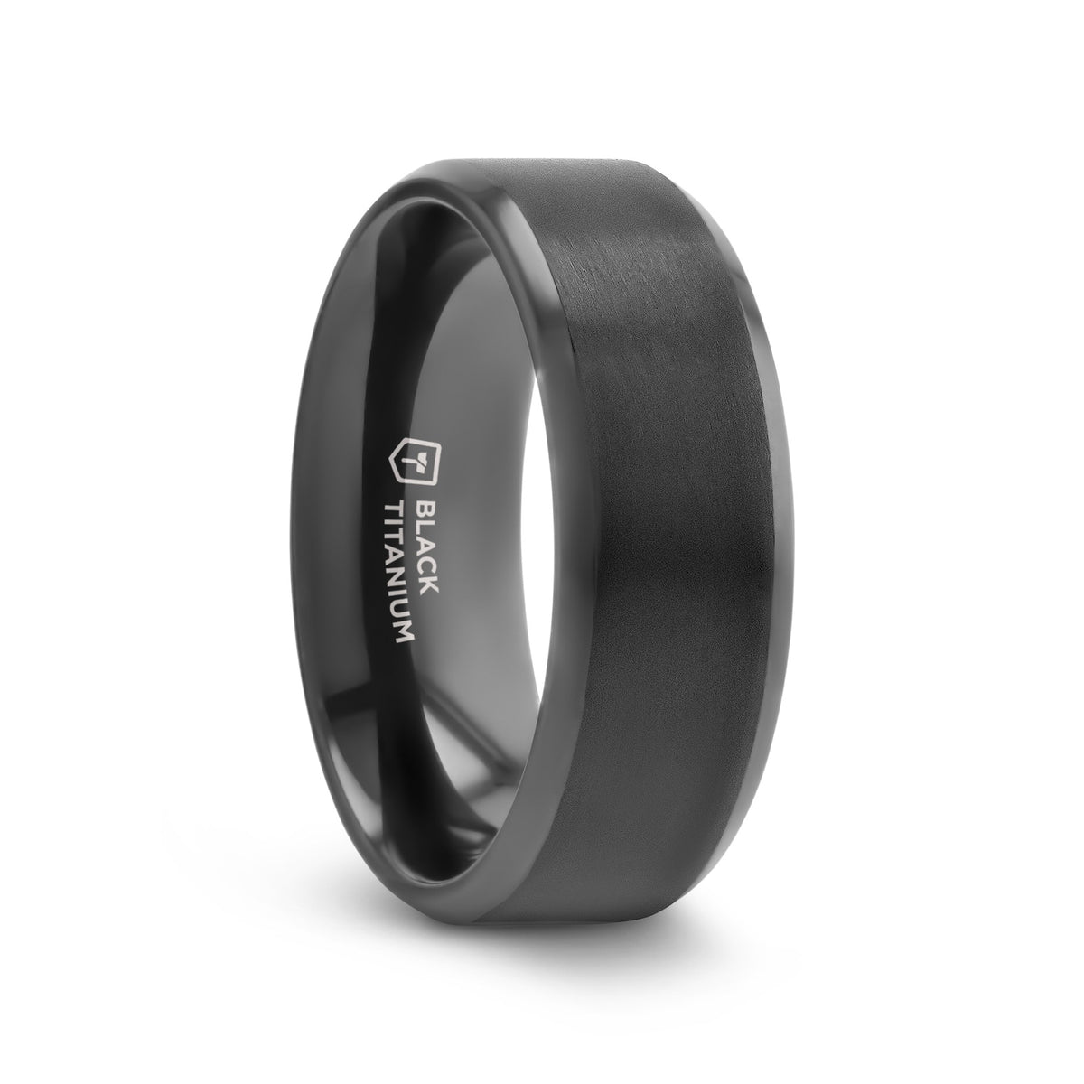 ELYSIAN Black Titanium Ring with Polished Beveled Edges and Brush Finished Center - 8mm