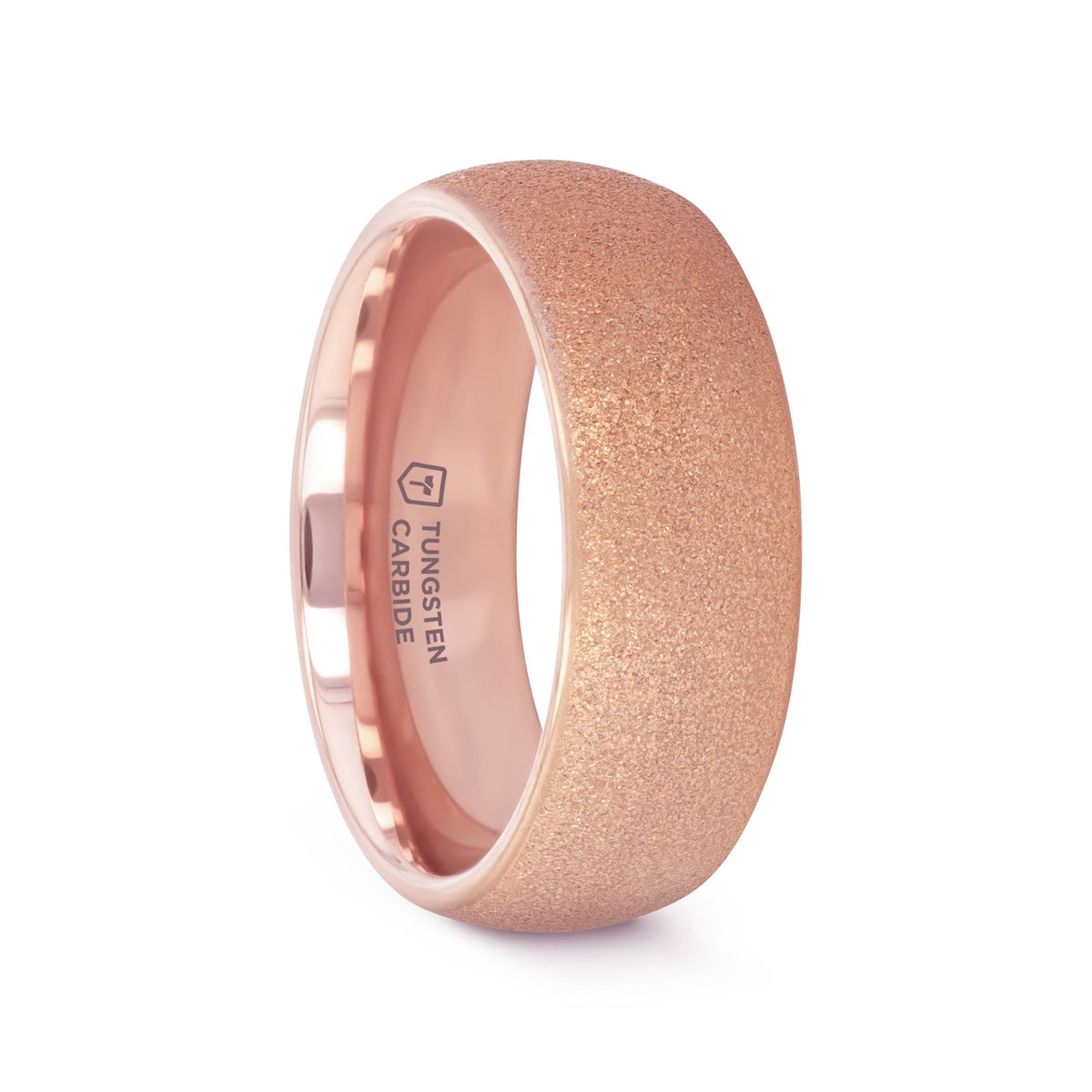 EMBER Domed Women's Rose Gold Plated Tungsten Carbide Ring with Sandblasted Crystalline Finish - 4mm