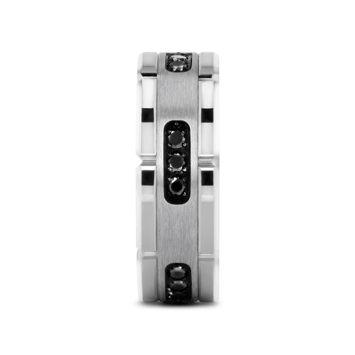 VALOR Grooved Tungsten Ring with Silver Inlay & Black Diamonds - 8mm