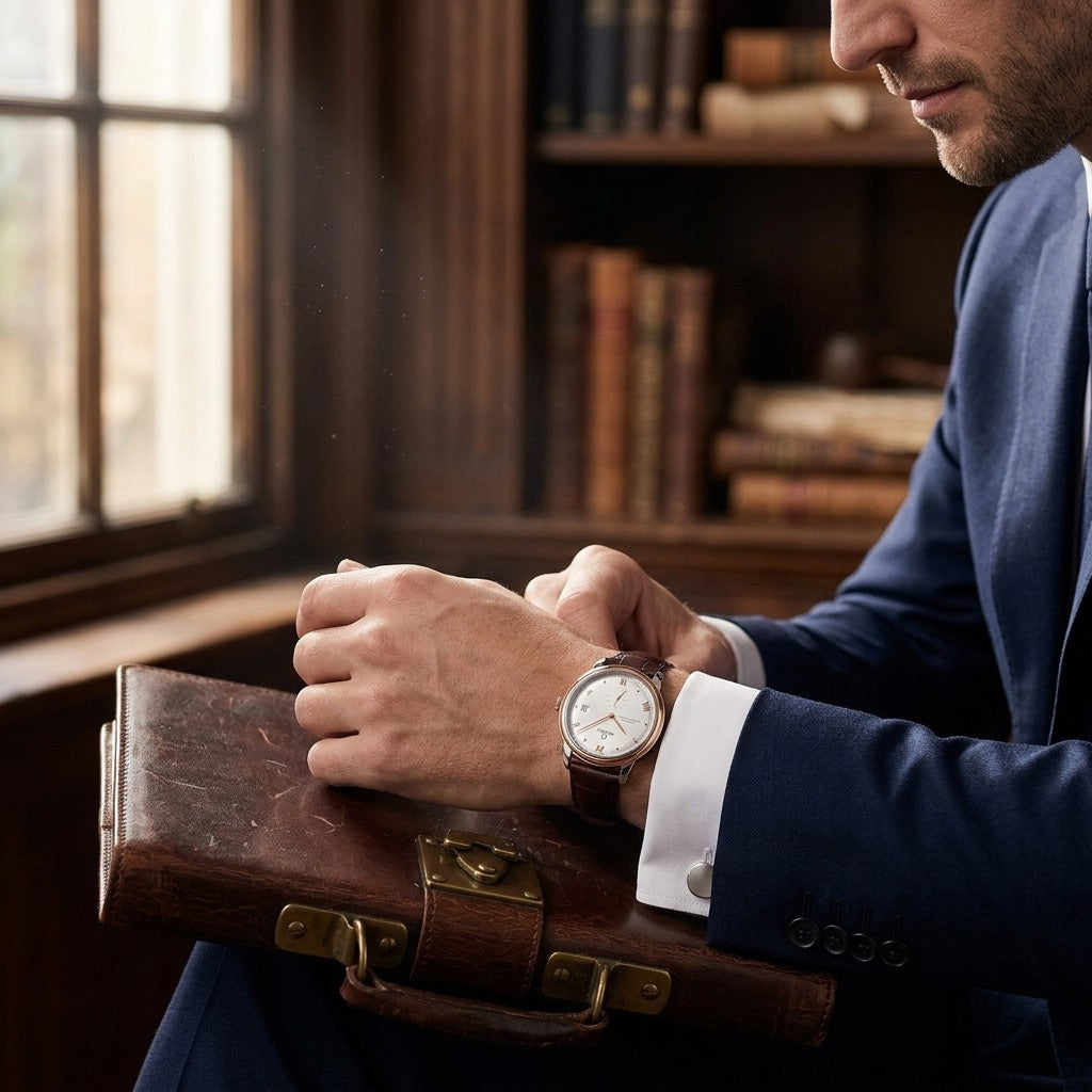 Omega de Ville Prestige 41 mm — Steel ‑ Sedna™ Gold on Leather Strap — lifestyle