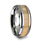 SAMARA Tungsten Ring with Polished Bevels and Real Wood Ash Wood Inlay - 6mm - 10mm