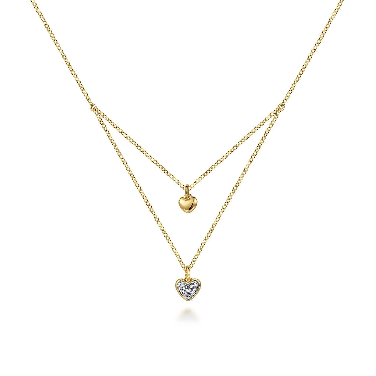 Gabriel & Co. 14K Yellow Gold Diamond Double Heart Pendant Necklace .06CTW