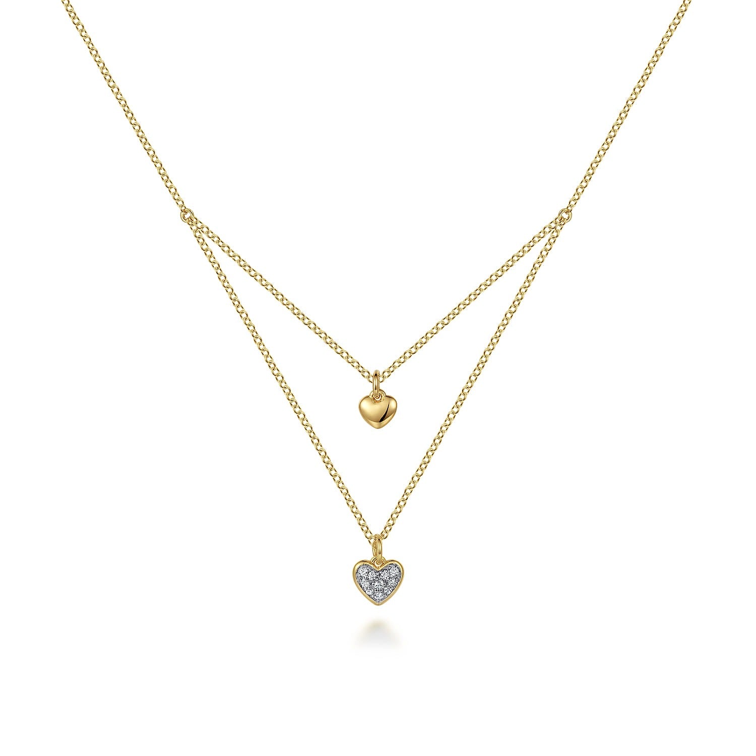 Gabriel & Co. 14K Yellow Gold Diamond Double Heart Pendant Necklace .06CTW