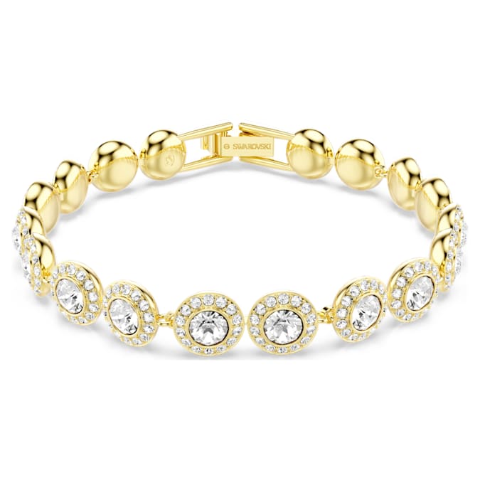 Angelic Tennis bracelet Round cut, Pavé, Medium, White, Gold-tone plated