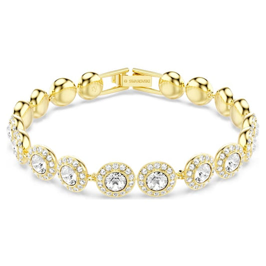 Angelic Tennis bracelet Round cut, Pavé, Medium, White, Gold-tone plated