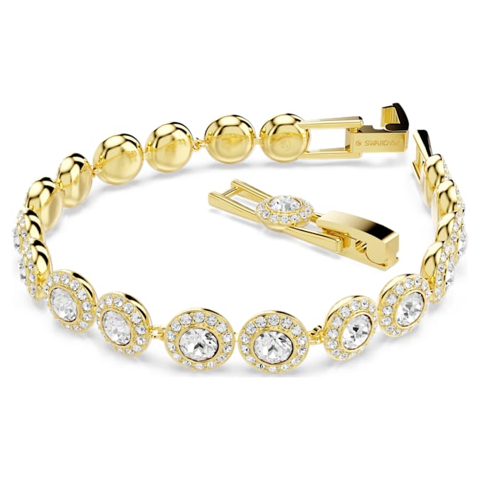 Angelic Tennis bracelet Round cut, Pavé, Medium, White, Gold-tone plated