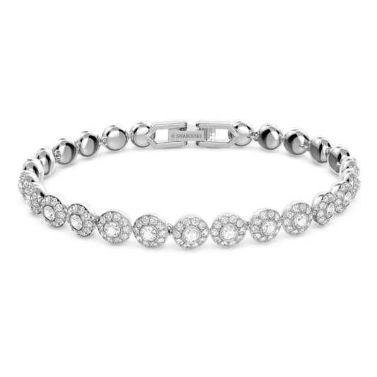 Angelic Tennis bracelet Round cut, Small, White, Rhodium plated