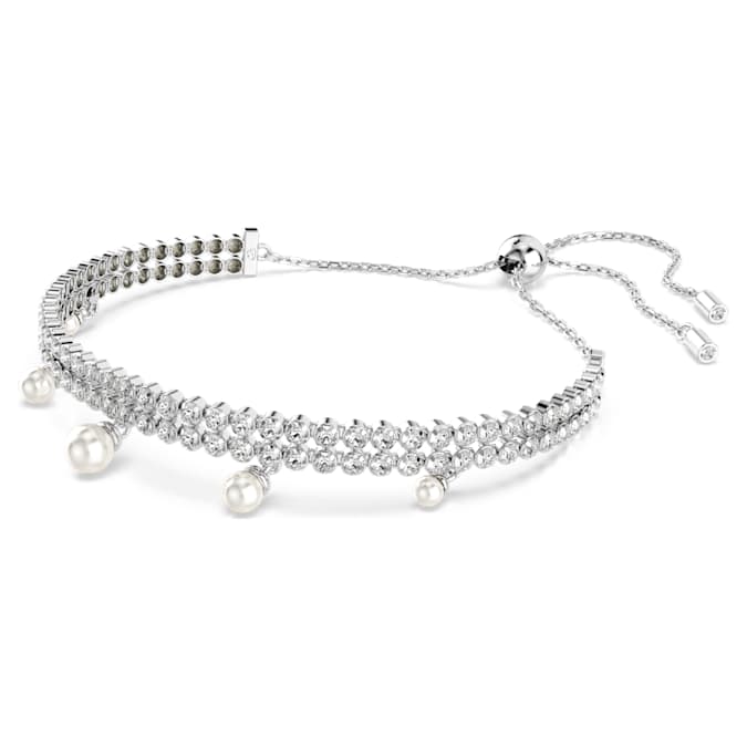 Ariana Grande x Swarovski bracelet Crystal pearl, Round cut, White, Rhodium plated