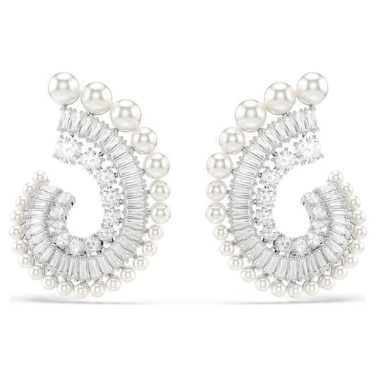 Ariana Grande x Swarovski drop earrings Crystal Pearl, Mixed cuts, White, Rhodium plated