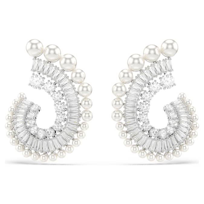 Ariana Grande x Swarovski drop earrings Crystal Pearl, Mixed cuts, White, Rhodium plated