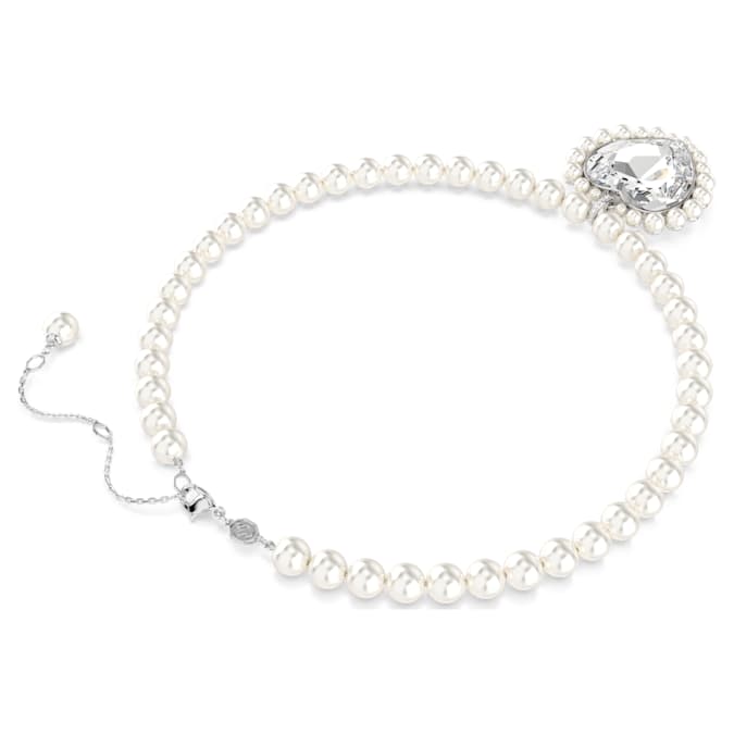 Ariana Grande x Swarovski necklace Crystal pearl, Heart cut, Heart, White, Rhodium plated