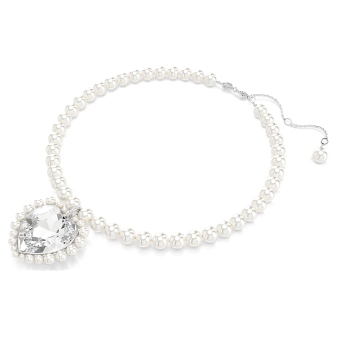 Ariana Grande x Swarovski necklace Crystal pearl, Heart cut, Heart, White, Rhodium plated