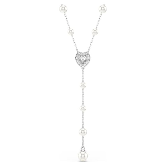 Ariana Grande x Swarovski Y necklace Mixed cuts, Crystal pearl, Heart, White, Rhodium plated