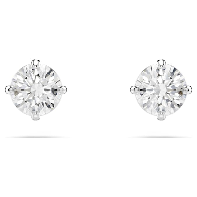 Attract stud earrings Round cut, White, Rhodium plated