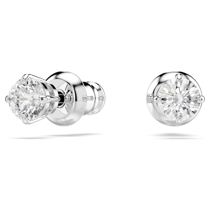 Attract stud earrings Round cut, White, Rhodium plated