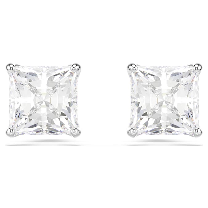 Attract stud earrings Square cut, White, Rhodium plated