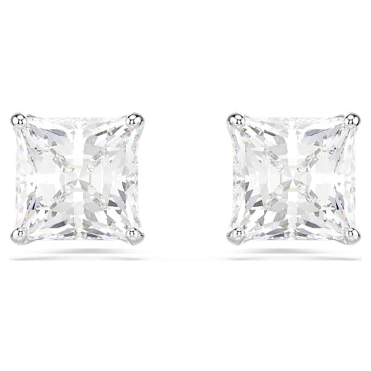 Attract stud earrings Square cut, White, Rhodium plated